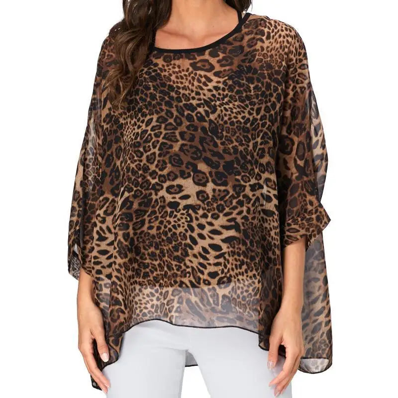 Irregular Leopard Print Chiffon Blouse