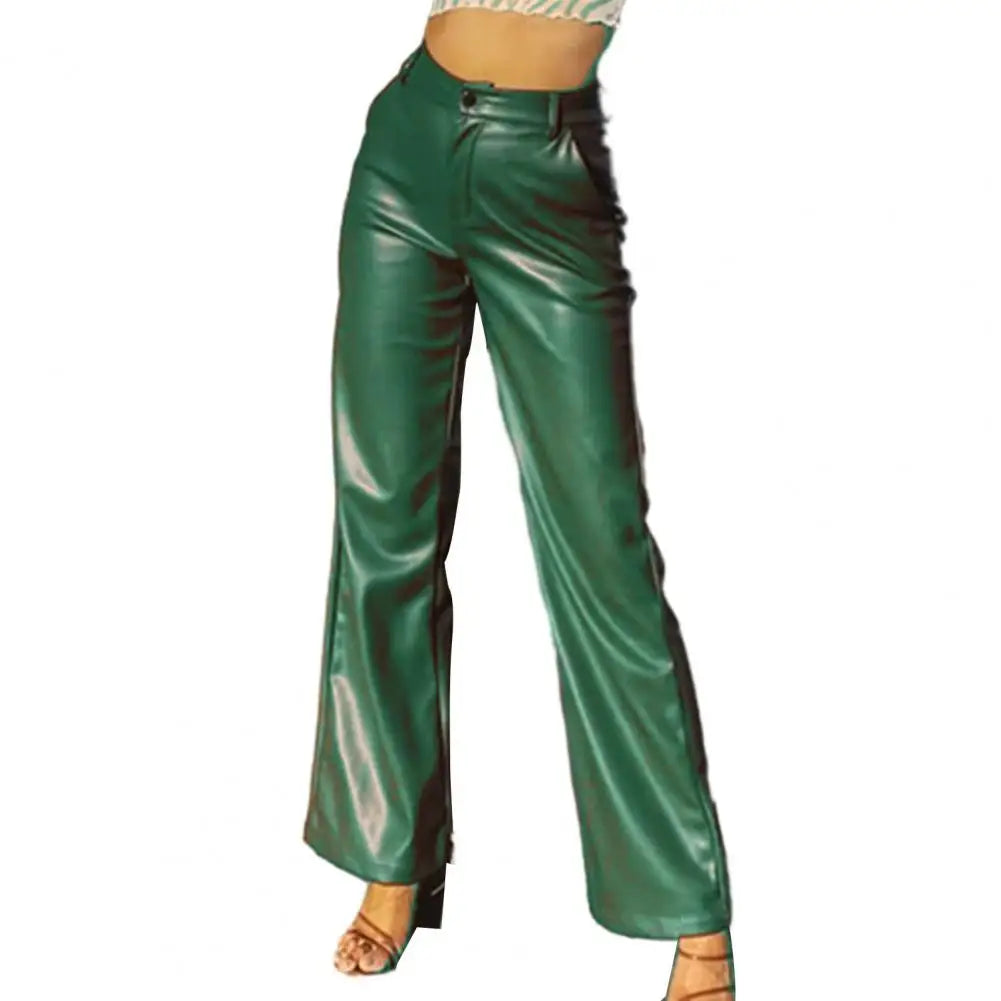 Faux Leather Elastic Waist Cargo Pants