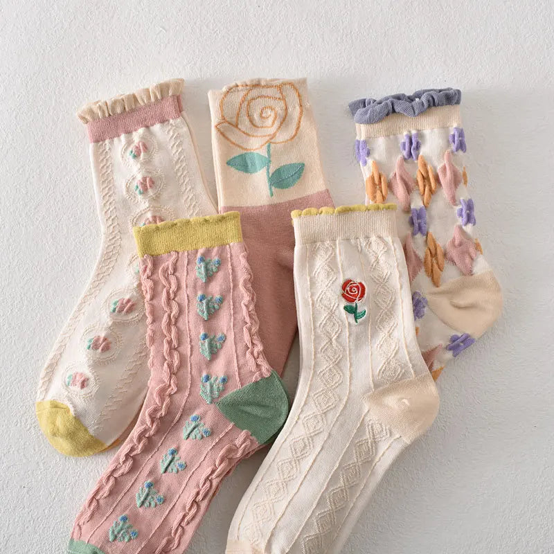 Retro Harajuku Embroidered Women Socks