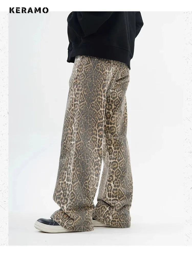 Vintage Leopard Wide Leg Jeans