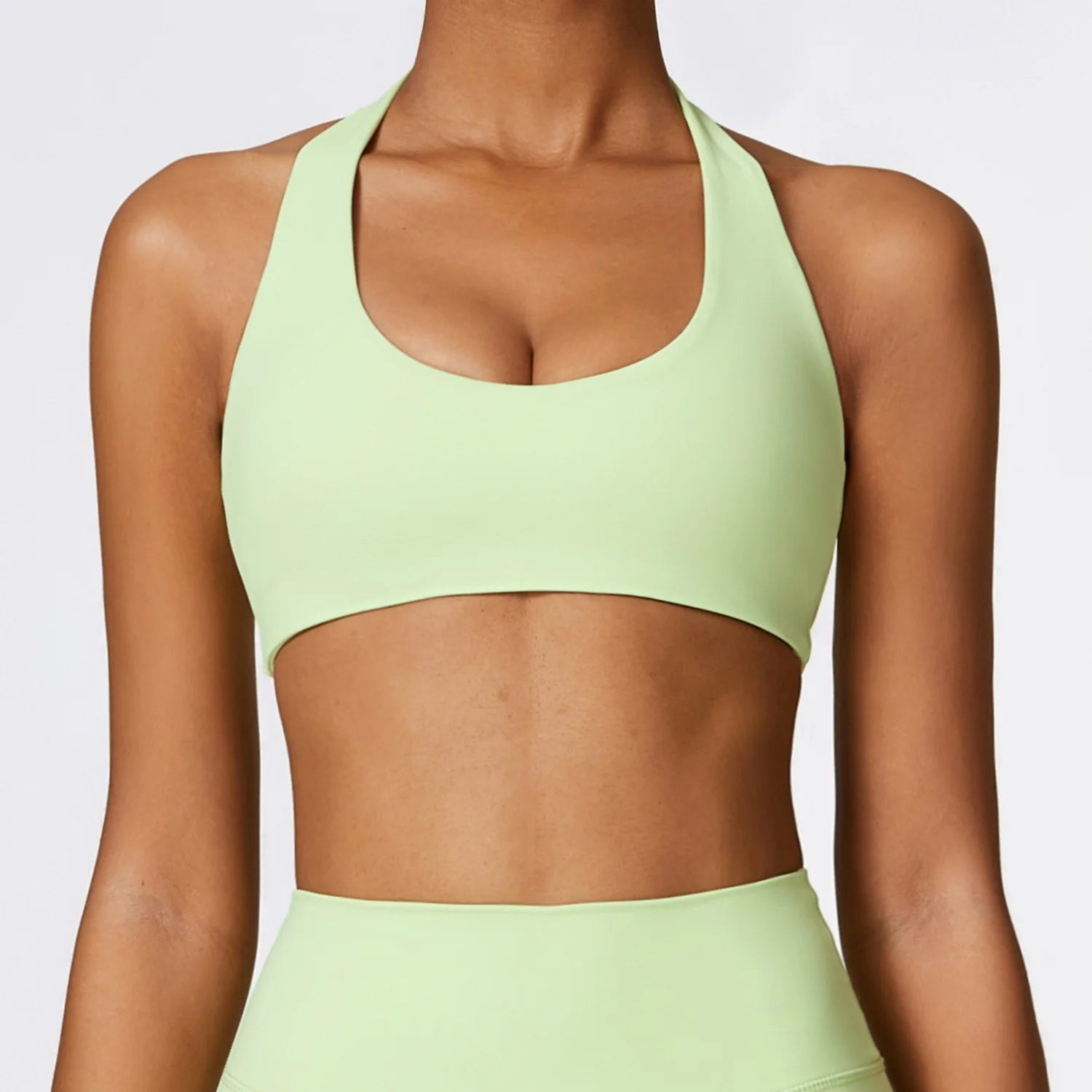 Solid Halter Backless Sport Bra