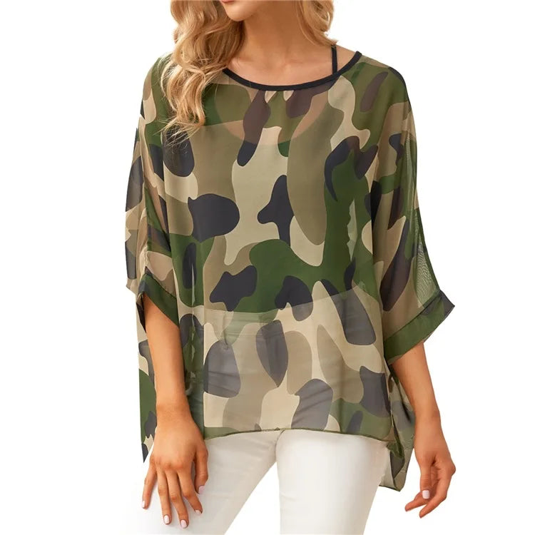 Irregular Leopard Print Chiffon Blouse