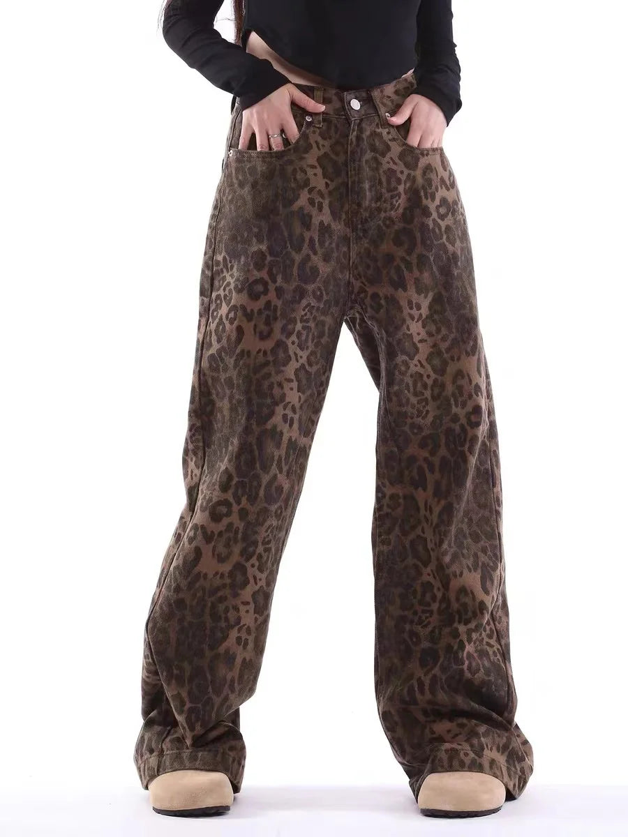 Vintage Leopard Wide Leg Jeans