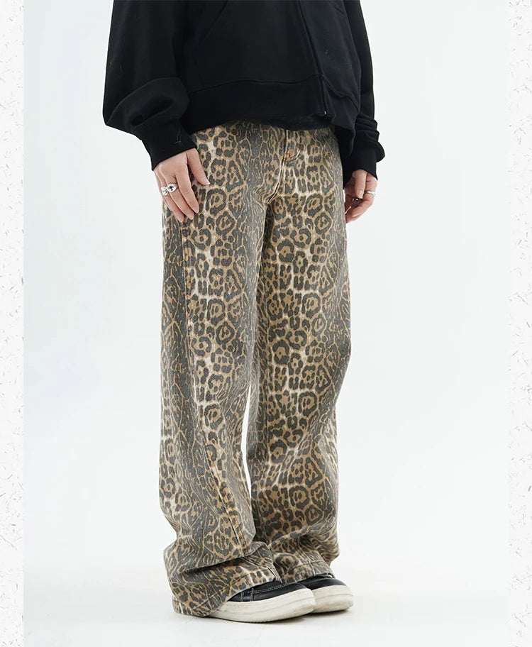 Vintage Leopard Wide Leg Jeans