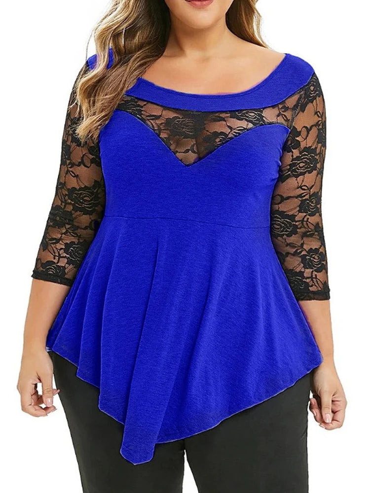 Floral Lace Hollow Out Tunic Blouse