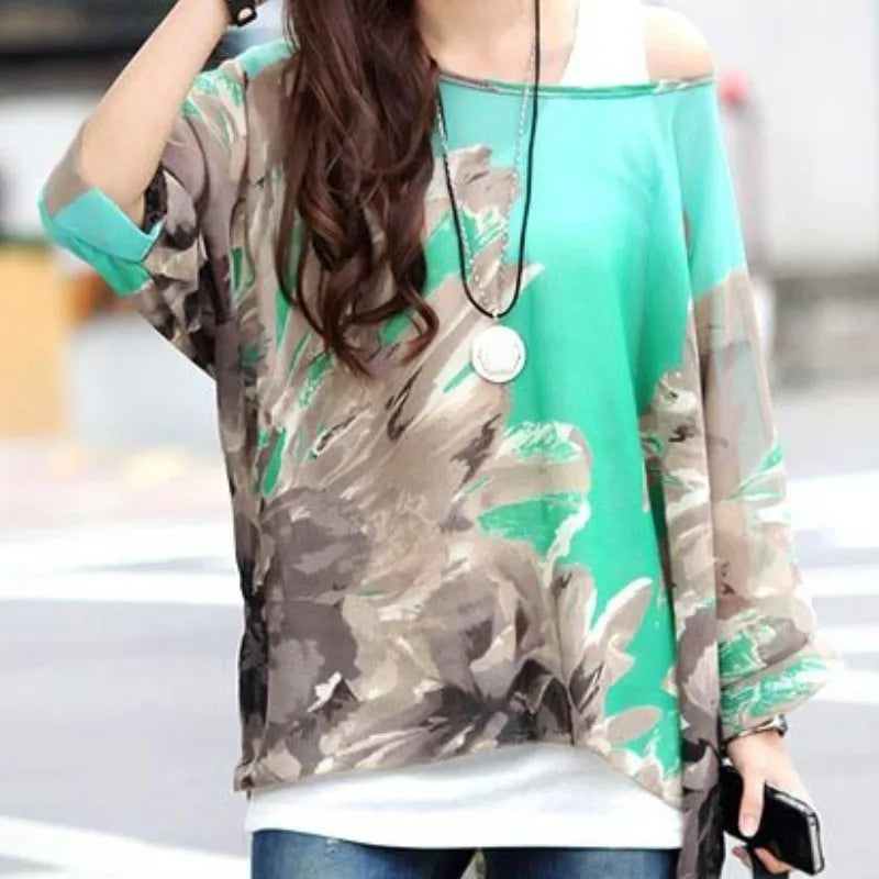 Irregular Leopard Print Chiffon Blouse