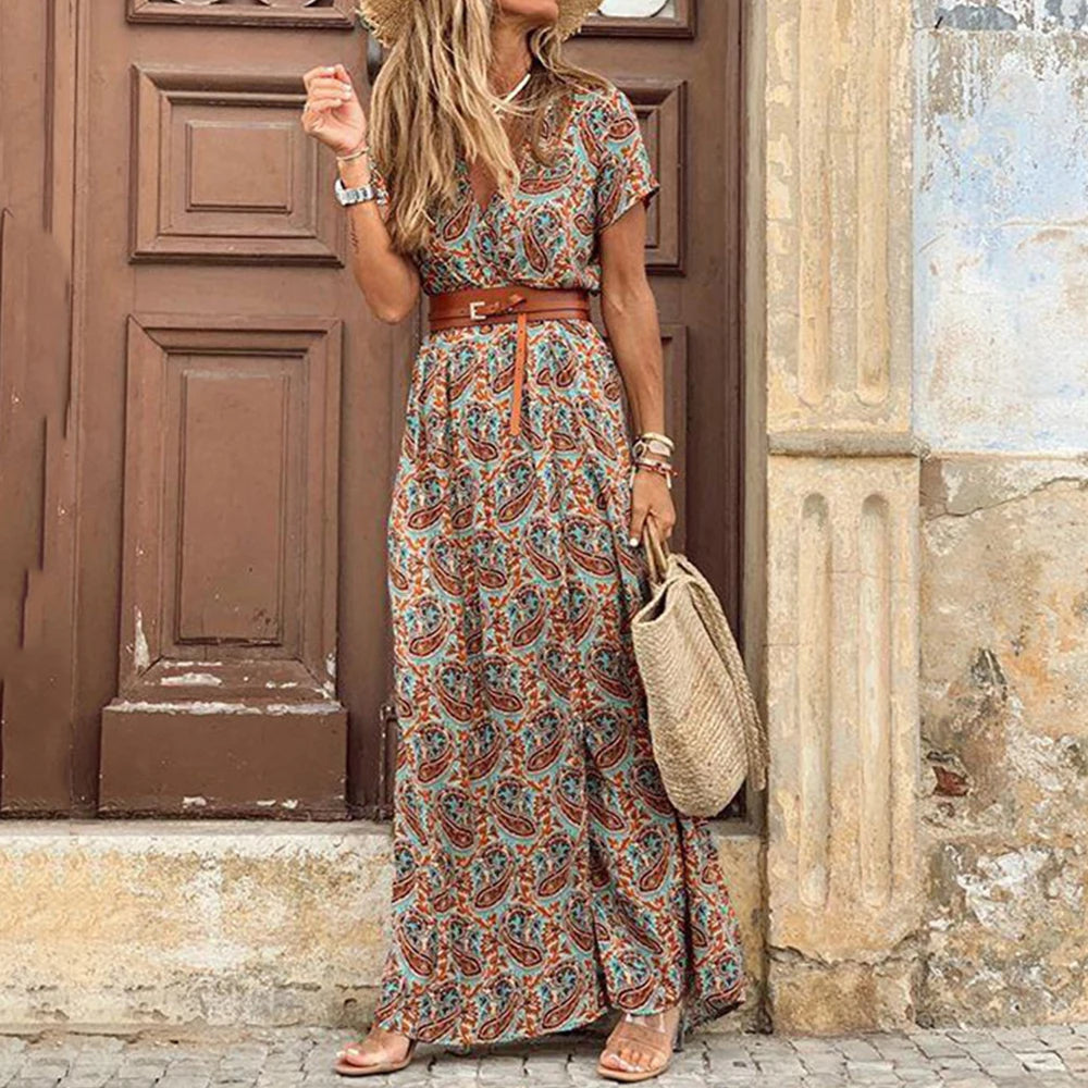 Vintage Paisley Print Long Dress