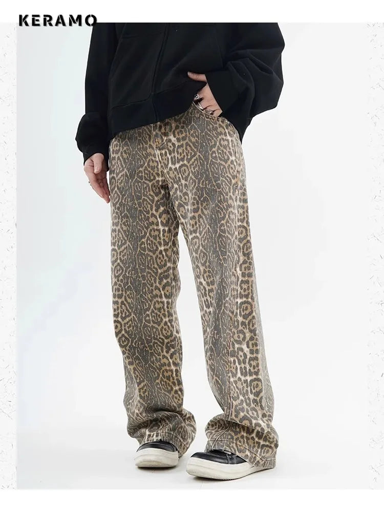 Vintage Leopard Wide Leg Jeans