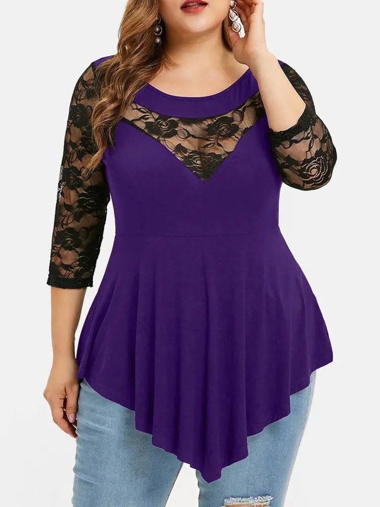 Floral Lace Hollow Out Tunic Blouse