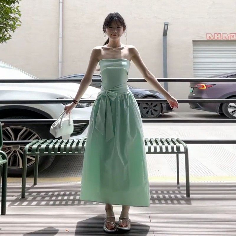 French Mint Green Strapless Beach Dress For Women