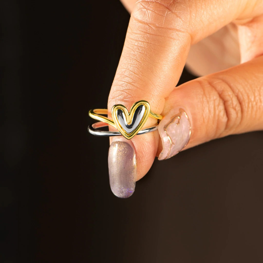 Irregular S925 Loving Heart In Sterling Silver Set Rings