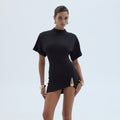 Women's Crew-Neck Half-Sleeve Pleated Sheath Dress