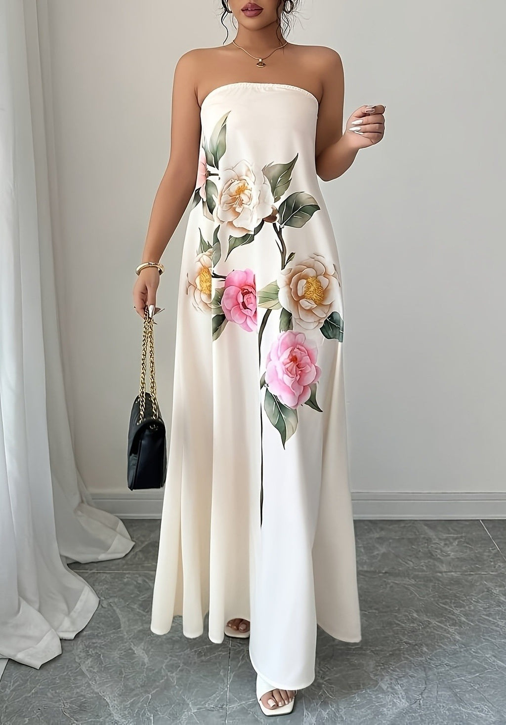 Floral Strapless Dress A Stylish Casual One-piece