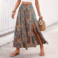Womens Ethnic-style Floral-print A-line Skirt With A Slit