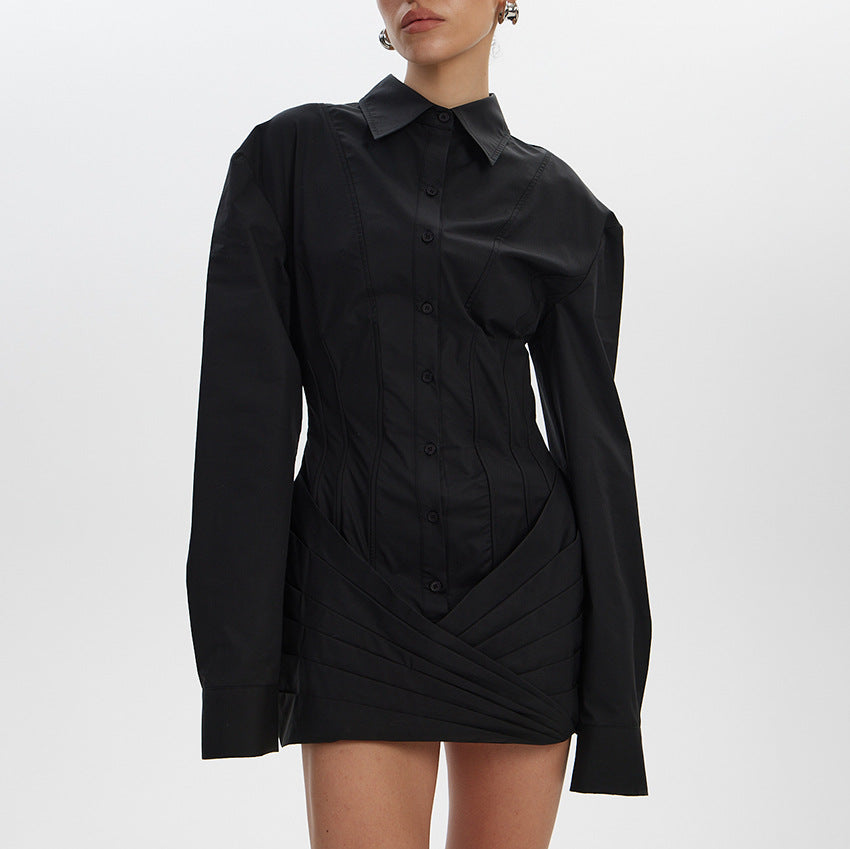 Long-sleeve Slim-fit New Waist-cinching Short Dress