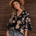 Loose V-neck Elegant Commuting Bell-sleeve Lace Top