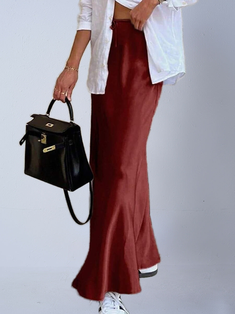 Women's Satin Elegant Lace-up Long Skirt