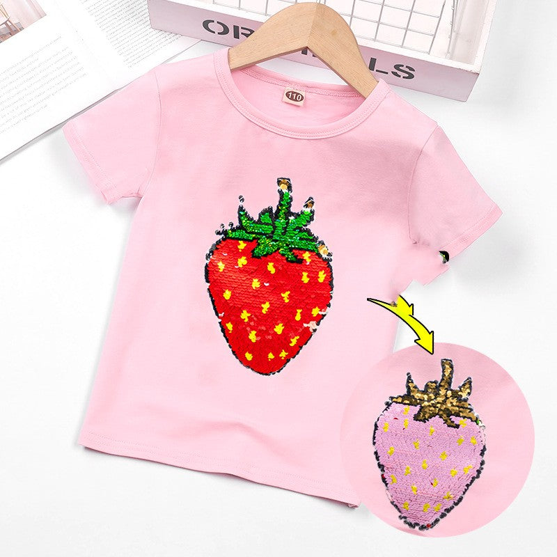Girls' Glitter Double-sided Color Changing Short Sleeves