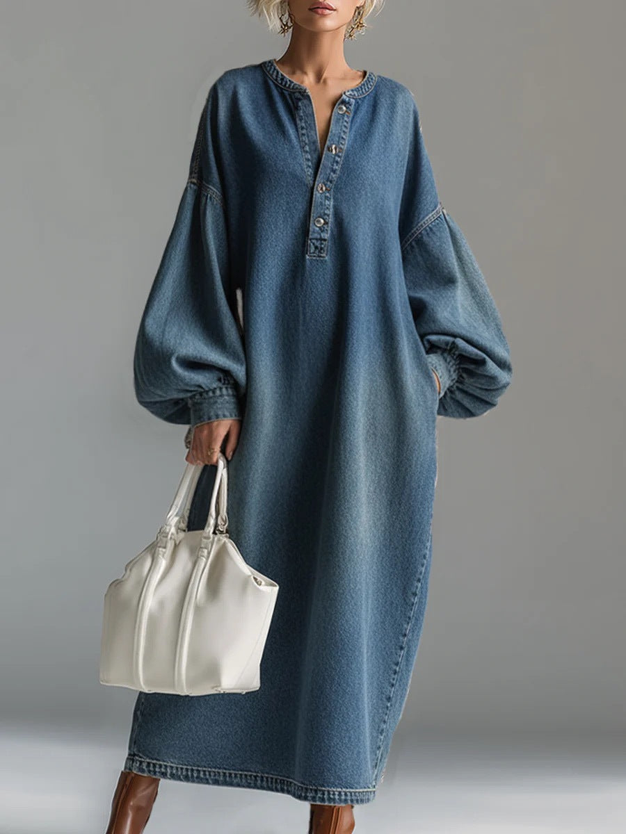 Stand-up Collar Mid-length Denim Skirt For Women Spring Season