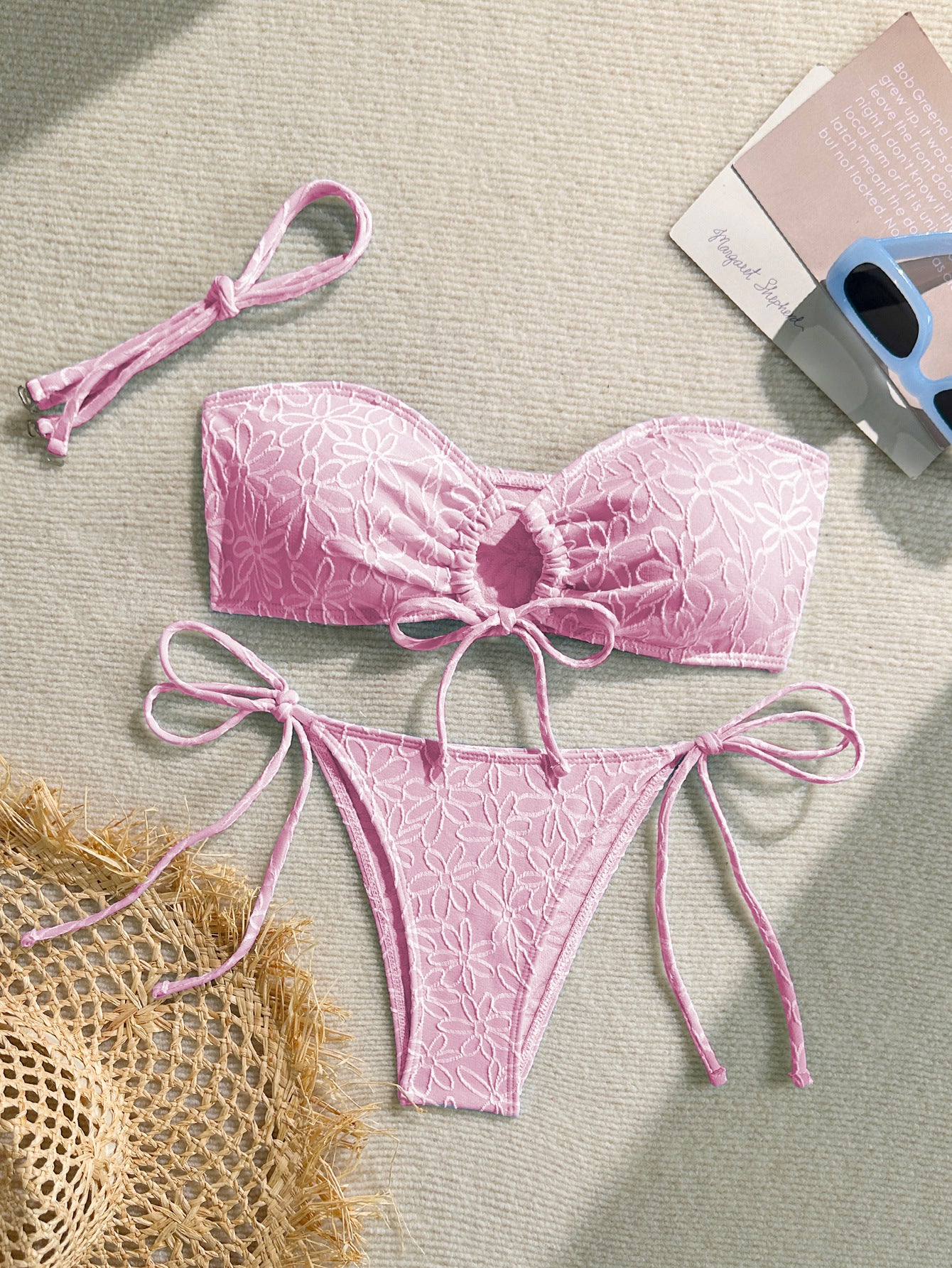 Bikini In Solid Color With A Light Reflecting Towel Like Fabric Womens Two Piece Swimsuit With Tie Up Straps