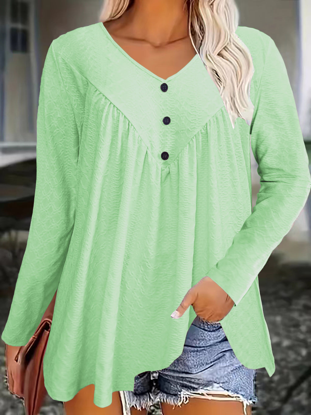Women's Long Sleeve Casual V Neck Top
