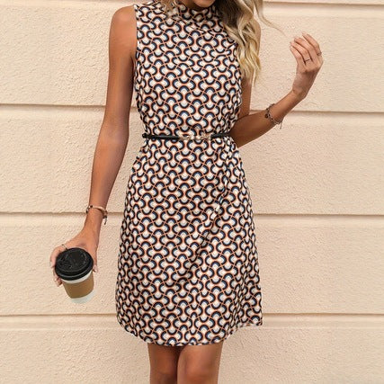 Summer New Arrival Printed Sleeveless Turtleneck Dress
