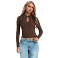 Autumn And Winter New Sexy Semi-high Neck Hollowed Out Base Wear Long Sleeve Tight Top For Women