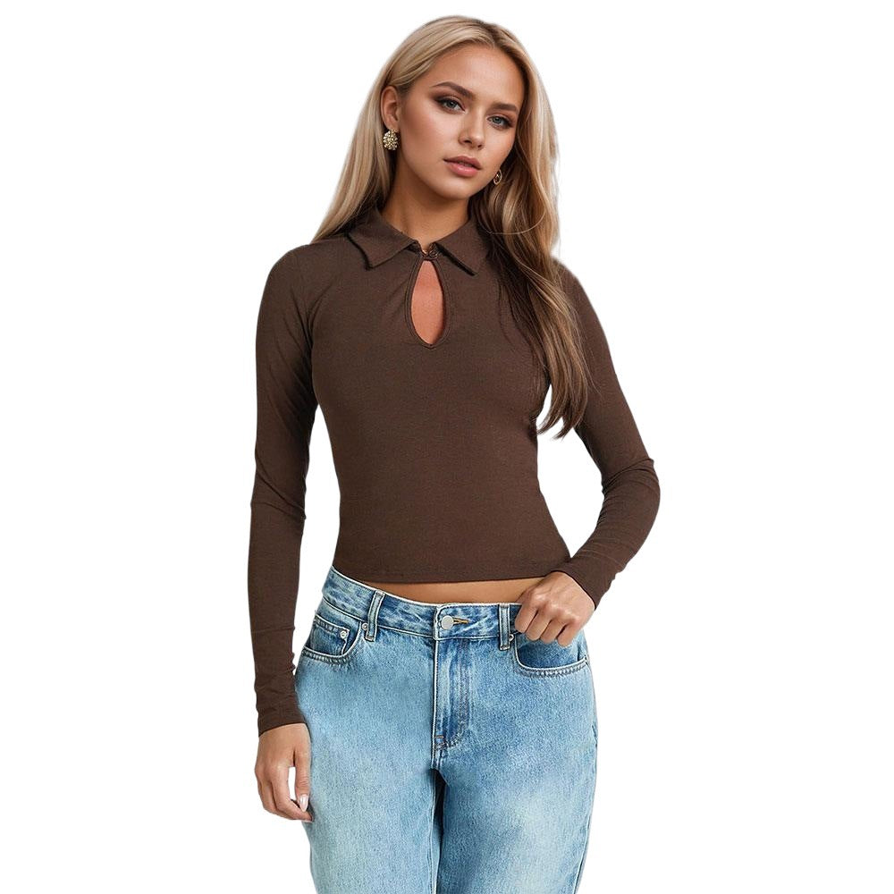 Autumn And Winter New Sexy Semi-high Neck Hollowed Out Base Wear Long Sleeve Tight Top For Women