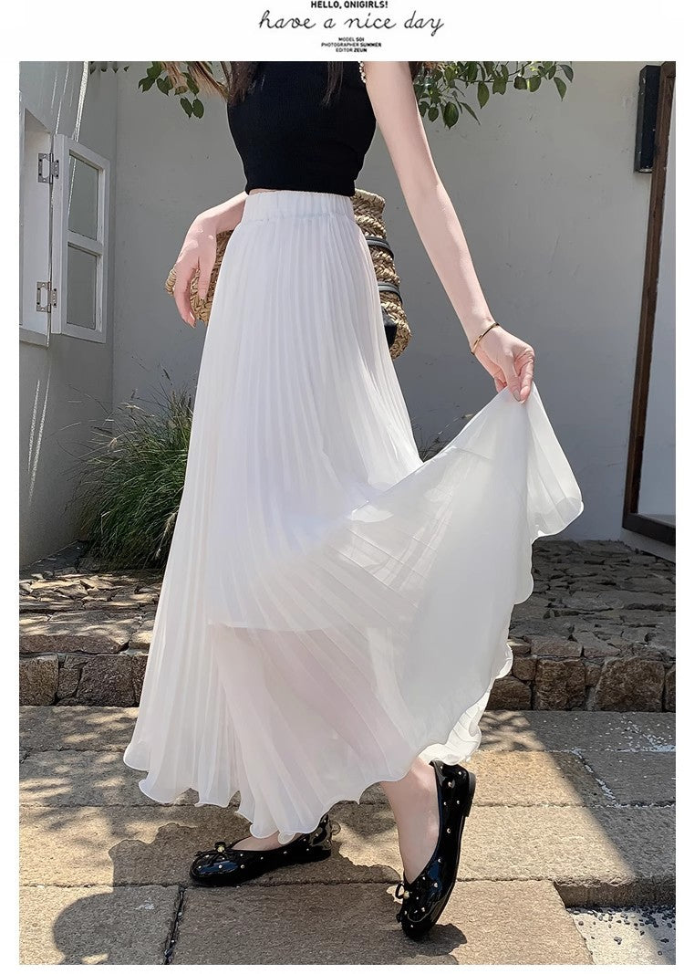 Women's High-Waisted Chiffon Pleated Skirt