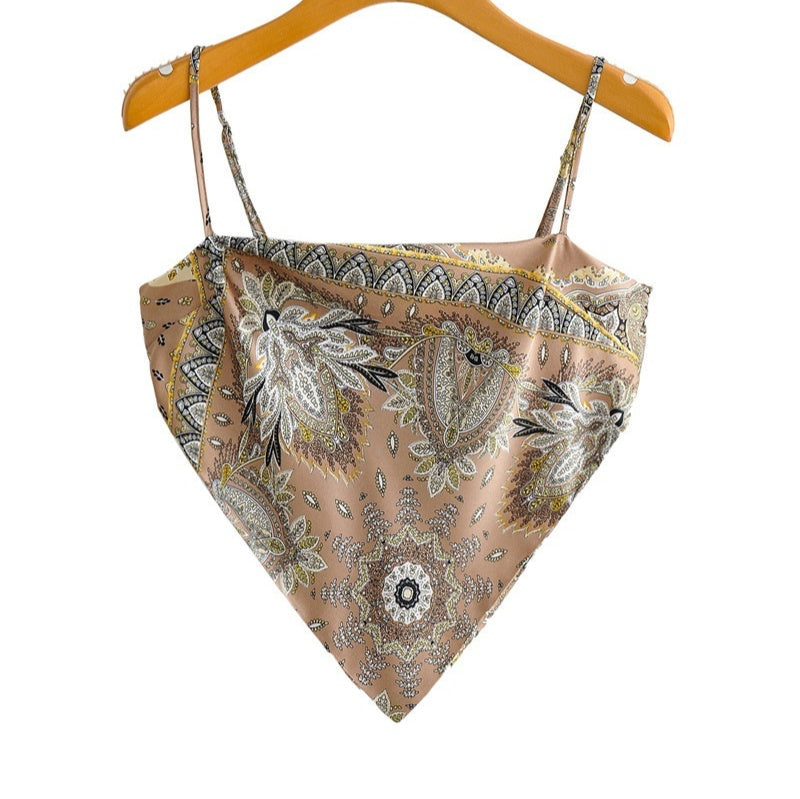 Women's Satin Print One-shoulder Vest Bustier