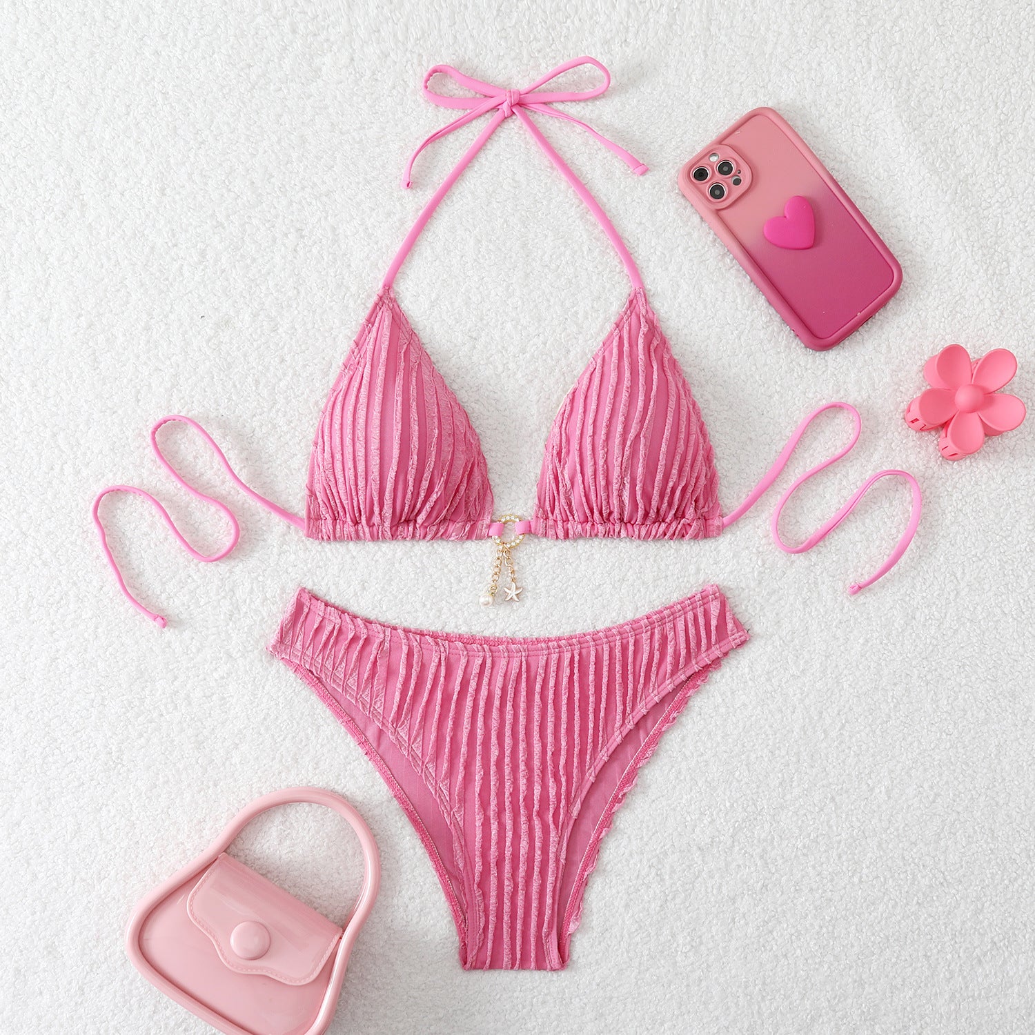 Special Fabric Drawstring Strap Swimsuit Womens Bikini