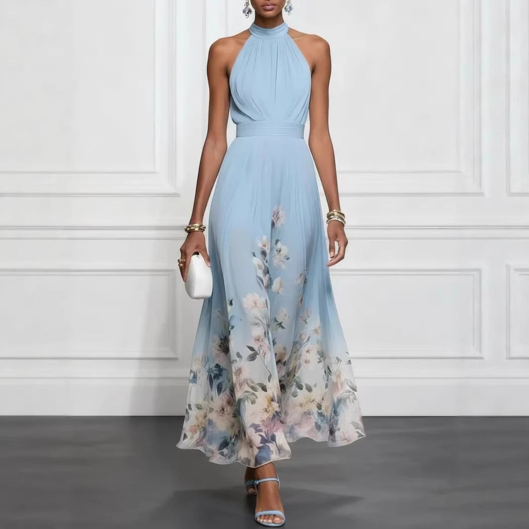 V-neck Waist Trimming Ruffles Elegant Dress