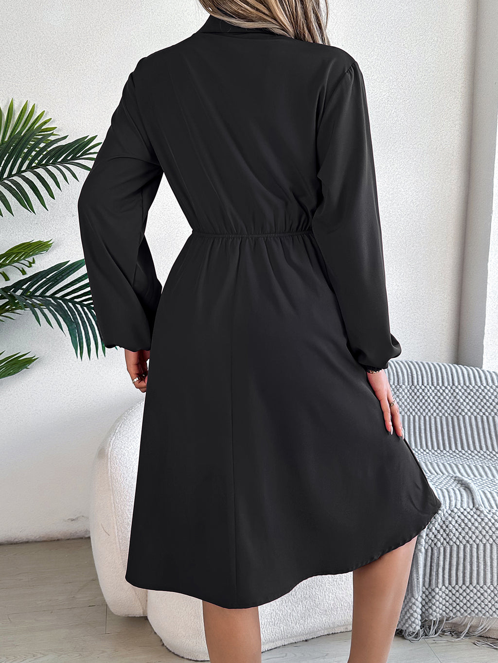 Women  Casual Button Tie Waist Long Sleeve Shirt Dress