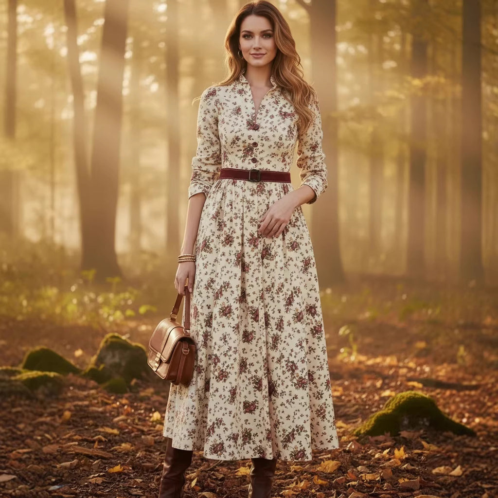 V-neck Spring Long-sleeve Womens Dress Fashionable