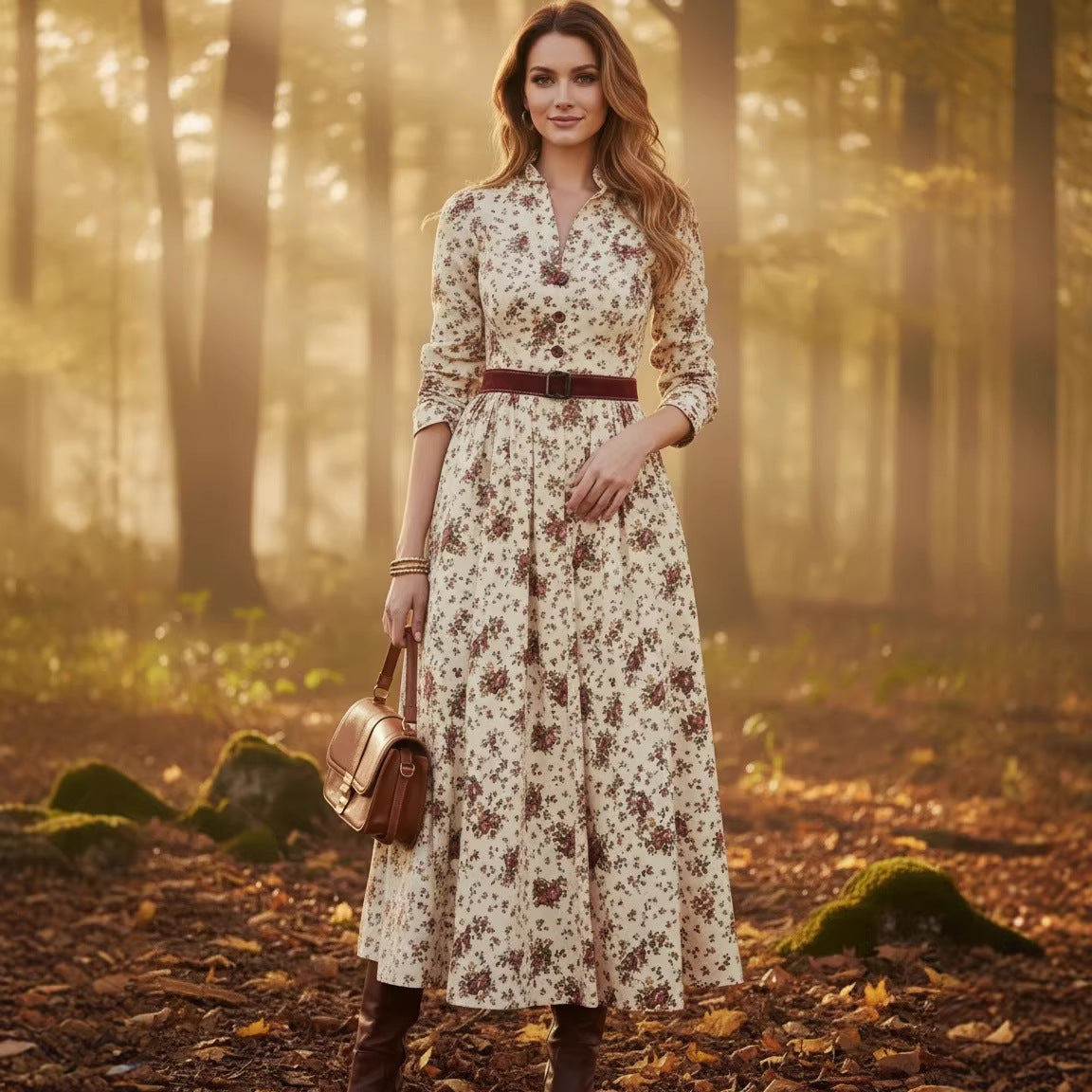 V-neck Spring Long-sleeve Womens Dress Fashionable