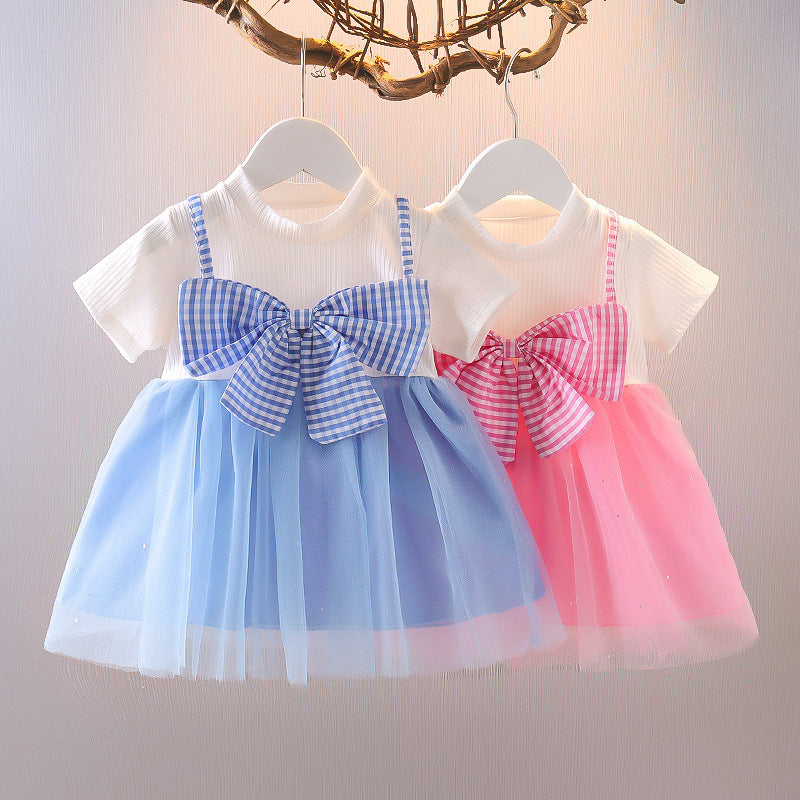 Girls' Summer Cotton Floral Bubble Sleeve Little Kids' Princess Dress