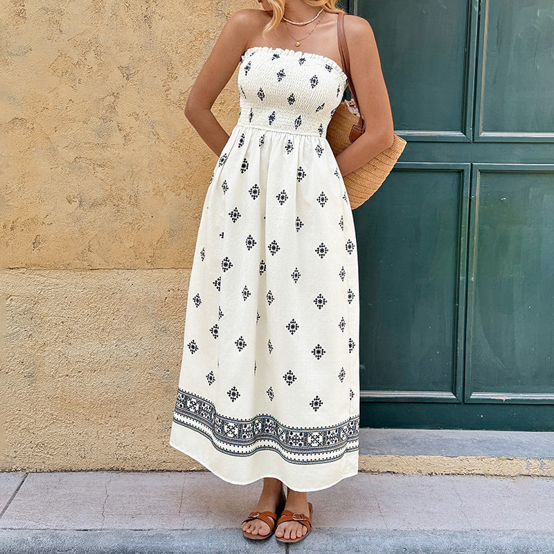 New Ethnic-style Ruched Tube Dress