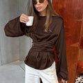 American Vintage Waist-cinching Irregular Slim-fit Long-sleeve Top For Women