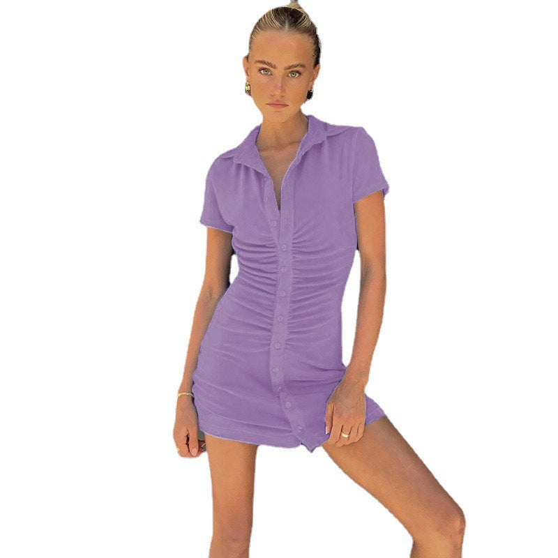 Elegant Fashionable Solid-color Sexy Button-up Dress For Women