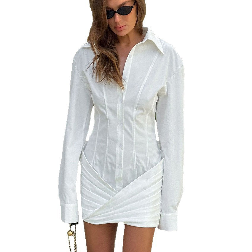 Long-sleeve Slim-fit New Waist-cinching Short Dress