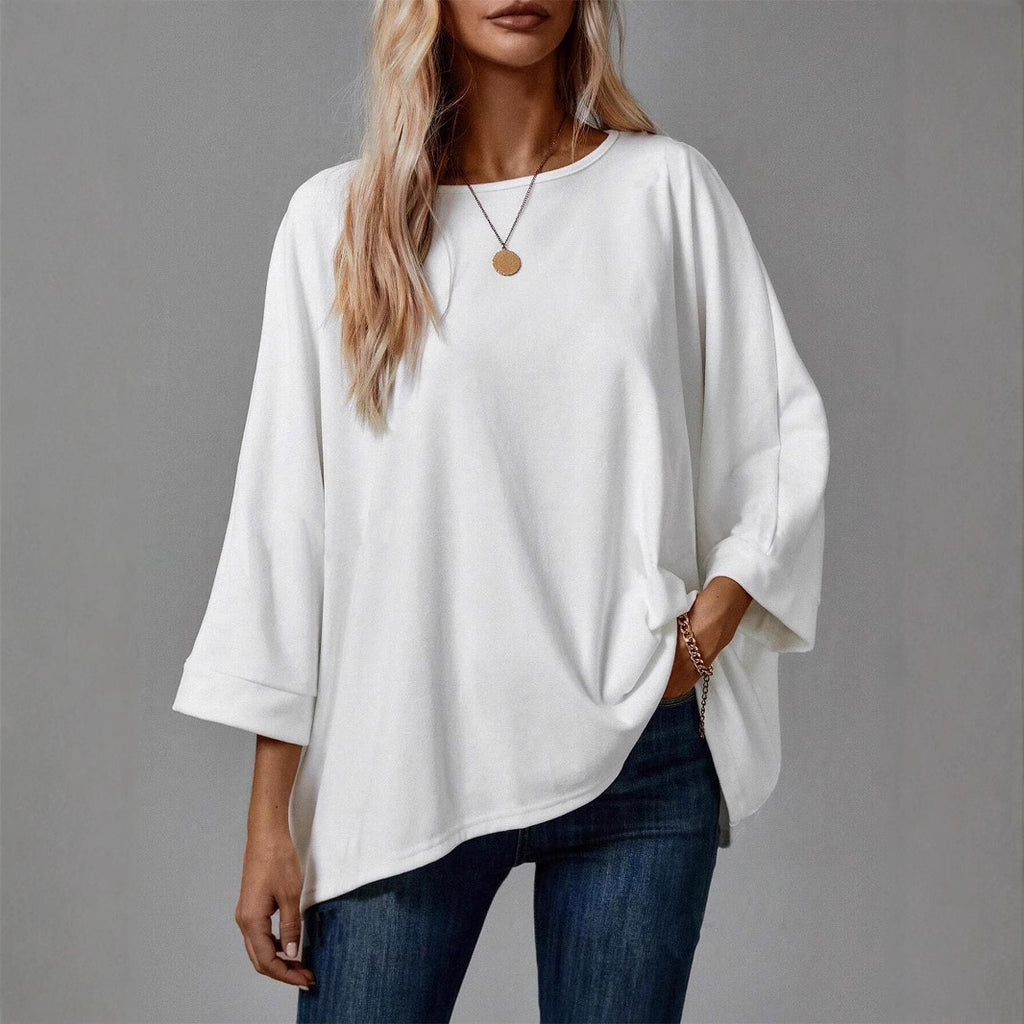 Women's Round Neck Solid Color Casual Pullover T-Shirt