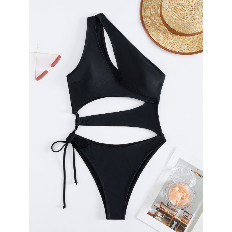 Womens One-Piece Swimsuit Hollowed-Out Sexy One-Shoulder Swimwear