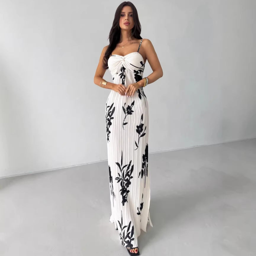 Printed High-waisted Figure-flattering Draped Sexy Dress