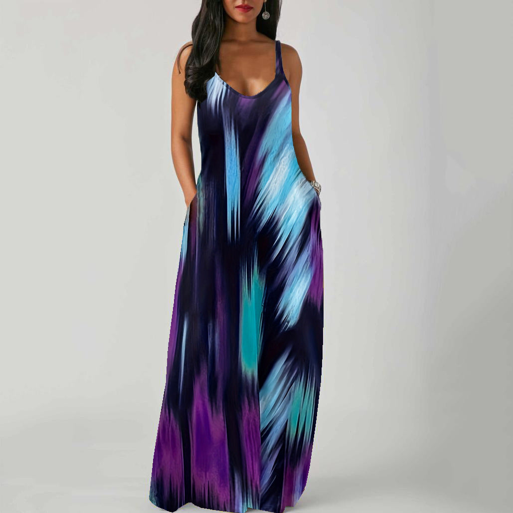 Adjustable-strap Printed Dress With Patch Pockets
