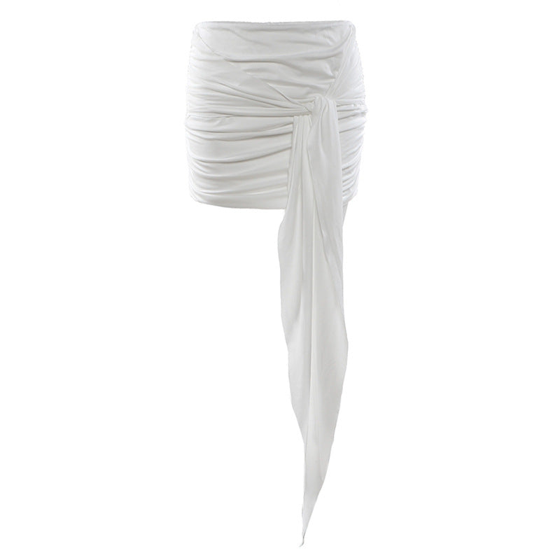 Lace-up High-waisted Pleated Slim Fit Skirt