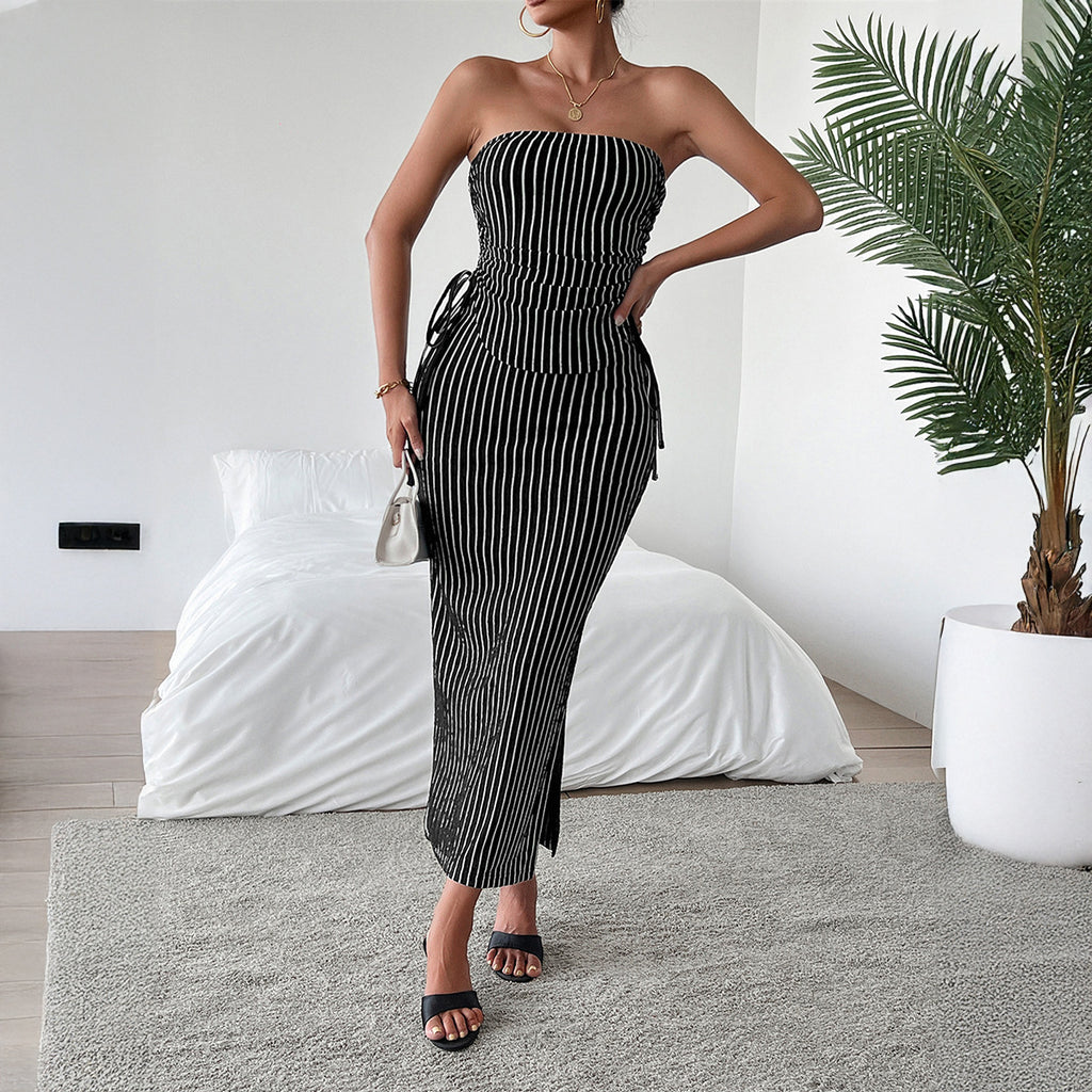 Elegant Strapless Tube Top Sheath Maxi Dress