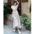Women's White V Neck Lace Up Short Sleeve Dress