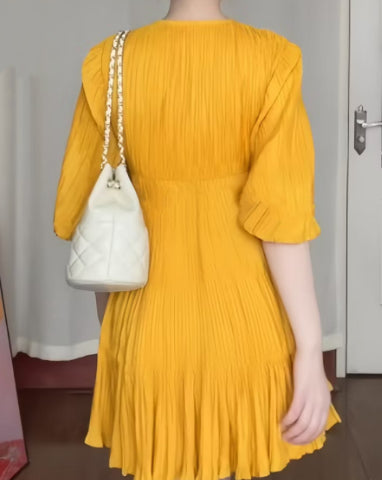 Solid-color V-neck Dress For Spring And Summer