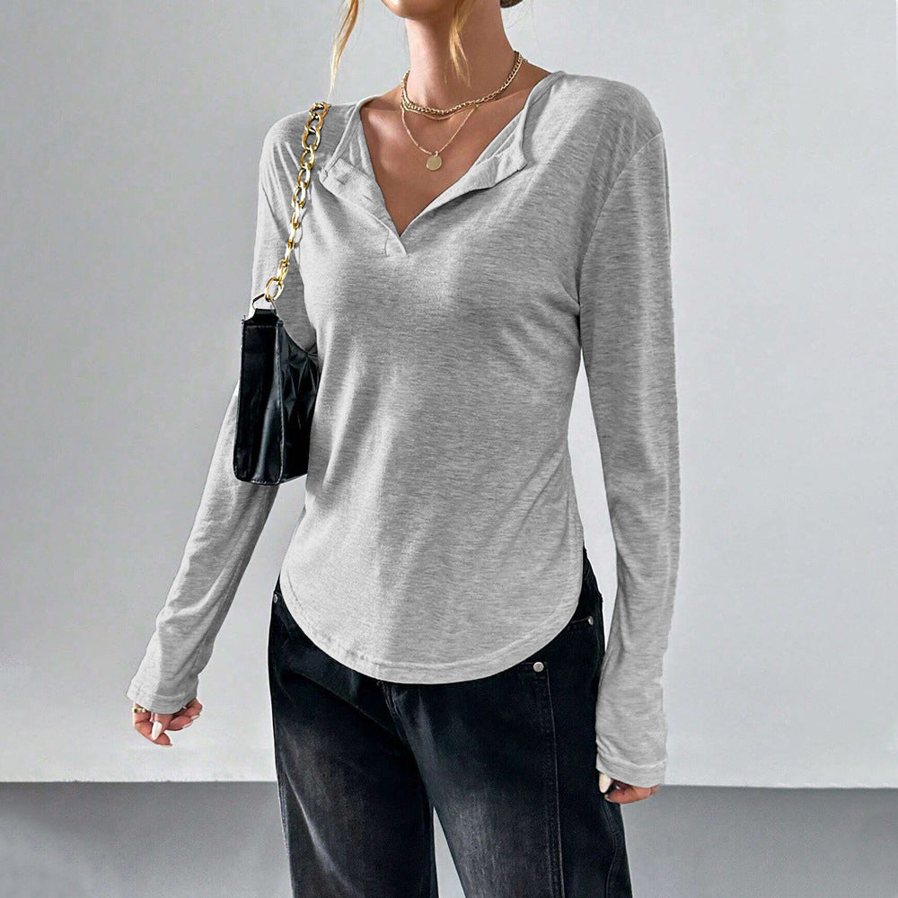 Women's Solid Color Minimalist Style V-neck T-shirt
