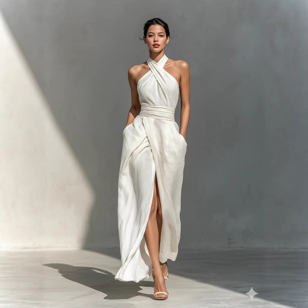 Sleeveless Elegant Slim-fit Pure White Dress